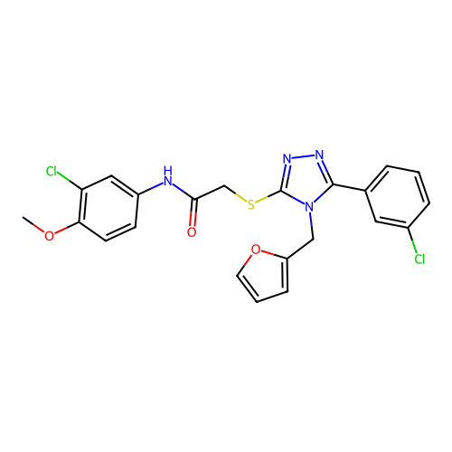 N-(3-chloro-4-methoxyphenyl)-2-{[5-(3-chlorophenyl)-4-(furan-2-ylmethyl)-4H-1,2,4-triazol-3-yl]sulfanyl}acetamide structure