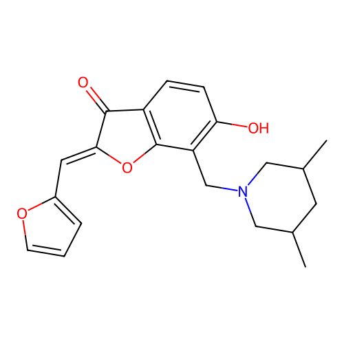 (2Z)-7-[(3,5-dimethylpiperidin-1-yl)methyl]-2-[(furan-2-yl)methylidene]-6-hydroxy-2,3-dihydro-1-benzofuran-3-one structure