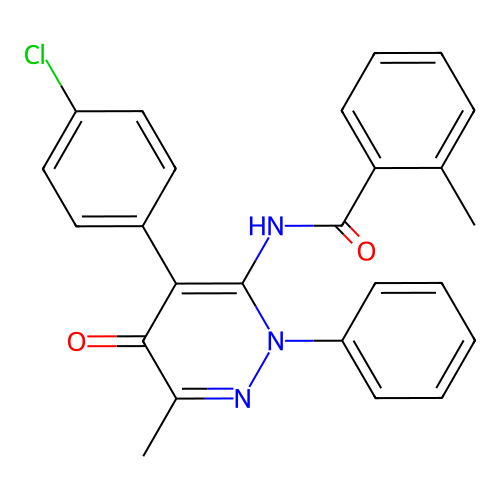 N-[4-(4-chlorophenyl)-6-methyl-5-oxo-2-phenyl-pyridazin-3-yl]-2-methyl-benzamide structure