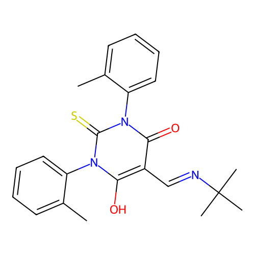 5-((tert-butylamino)methylene)-2-thioxo-1,3-di-o-tolyldihydropyrimidine-4,6(1H,5H)-dione structure