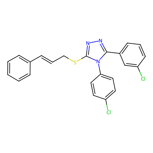 3-(3-chlorophenyl)-4-(4-chlorophenyl)-5-{[(2E)-3-phenylprop-2-en-1-yl]sulfanyl}-4H-1,2,4-triazole structure