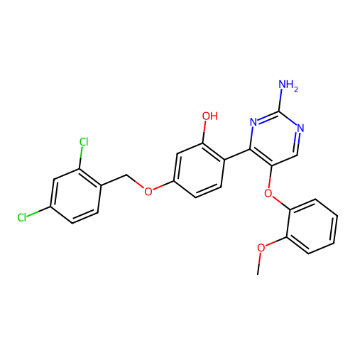 2-(2-Amino-5-(2-methoxyphenoxy)pyrimidin-4-yl)-5-((2,4-dichlorobenzyl)oxy)phenol structure