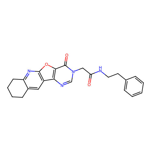 2-(4-oxo-7,8,9,10-tetrahydropyrimido[4',5':4,5]furo[2,3-b]quinolin-3(4H)-yl)-N-(2-phenylethyl)acetamide structure