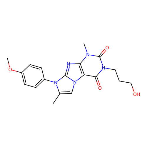 3-(3-hydroxypropyl)-8-(4-methoxyphenyl)-1,7-dimethyl-1H-imidazo[2,1-f]purine-2,4(3H,8H)-dione structure