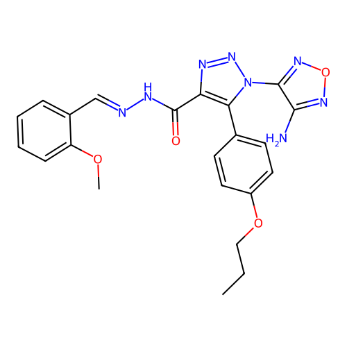 (E)-1-(4-amino-1,2,5-oxadiazol-3-yl)-N'-(2-methoxybenzylidene)-5-(4-propoxyphenyl)-1H-1,2,3-triazole-4-carbohydrazide structure