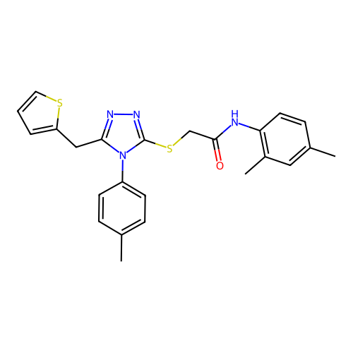 N-(2,4-dimethylphenyl)-2-{[4-(4-methylphenyl)-5-(thiophen-2-ylmethyl)-4H-1,2,4-triazol-3-yl]sulfanyl}acetamide structure