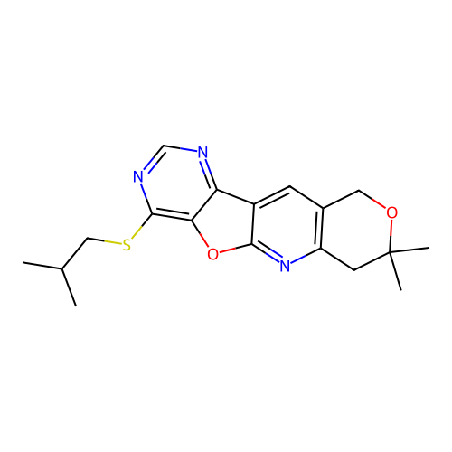 1-Isobutylsulfanyl-8,8-dimethyl-8,9-dihydro-6H-7,11-dioxa-2,4,10-triaza-benzo[b]fluorene structure