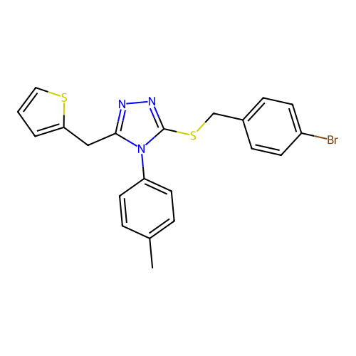 3-[(4-bromophenyl)methylsulfanyl]-4-(4-methylphenyl)-5-(thiophen-2-ylmethyl)-1,2,4-triazole structure