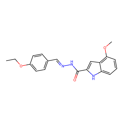 N-[(E)-(4-ethoxyphenyl)methylideneamino]-4-methoxy-1H-indole-2-carboxamide structure