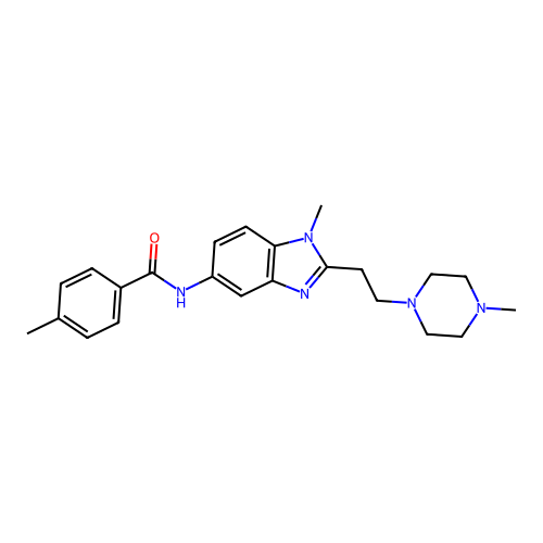 4-methyl-N-[1-methyl-2-[2-(4-methylpiperazin-1-yl)ethyl]benzimidazol-5-yl]benzamide structure
