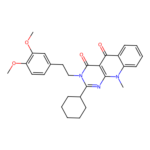 2-cyclohexyl-3-[2-(3,4-dimethoxyphenyl)ethyl]-10-methylpyrimido[4,5-b]quinoline-4,5-dione structure