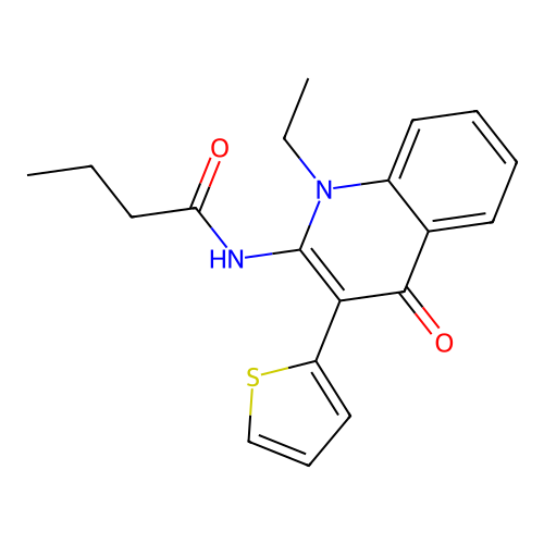 N-[1-ethyl-4-oxo-3-(thiophen-2-yl)-1,4-dihydroquinolin-2-yl]butanamide structure