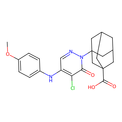 3-[5-chloro-4-(4-methoxyanilino)-6-oxopyridazin-1-yl]adamantane-1-carboxylic acid structure