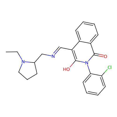 2-(2-chlorophenyl)-4-[[(1-ethylpyrrolidin-2-yl)methylamino]methylidene]isoquinoline-1,3-dione structure