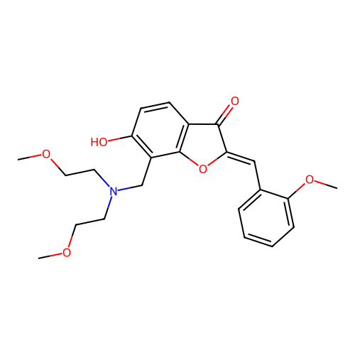 (Z)-7-((bis(2-methoxyethyl)amino)methyl)-6-hydroxy-2-(2-methoxybenzylidene)benzofuran-3(2H)-one structure