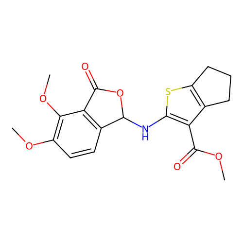 methyl 2-((4,5-dimethoxy-3-oxo-1,3-dihydroisobenzofuran-1-yl)amino)-5,6-dihydro-4H-cyclopenta[b]thiophene-3-carboxylate structure
