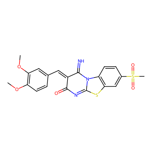 (3Z)-3-(3,4-dimethoxybenzylidene)-4-imino-8-(methylsulfonyl)-3,4-dihydro-2H-pyrimido[2,1-b][1,3]benzothiazol-2-one structure