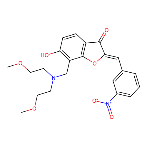 (Z)-7-((bis(2-methoxyethyl)amino)methyl)-6-hydroxy-2-(3-nitrobenzylidene)benzofuran-3(2H)-one structure