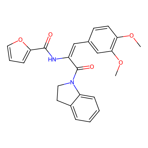 (E)-N-(1-(3,4-dimethoxyphenyl)-3-(indolin-1-yl)-3-oxoprop-1-en-2-yl)furan-2-carboxamide structure