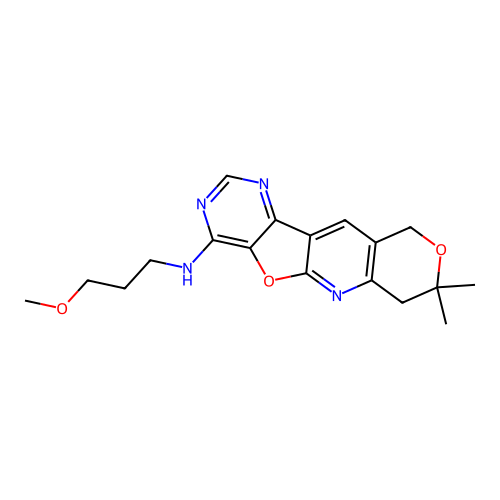 N-(3-methoxypropyl)-8,8-dimethyl-7,10-dihydro-8H-pyrano[3'',4'':5',6']pyrido[3',2':4,5]furo[3,2-d]pyrimidin-4-amine structure