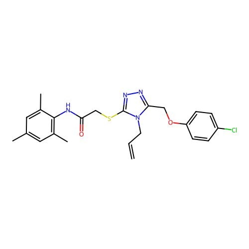 2-((4-allyl-5-((4-chlorophenoxy)methyl)-4H-1,2,4-triazol-3-yl)thio)-N-mesitylacetamide structure