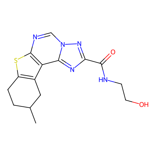 N-(2-hydroxyethyl)-10-methyl-8,9,10,11-tetrahydro[1]benzothieno[3,2-e][1,2,4]triazolo[1,5-c]pyrimidine-2-carboxamide structure