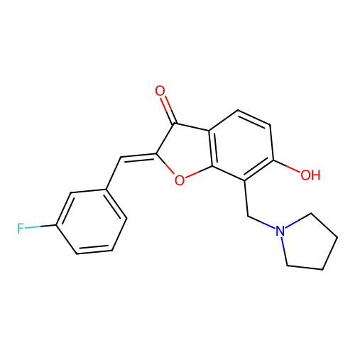 (2Z)-2-[(3-fluorophenyl)methylidene]-6-hydroxy-7-[(pyrrolidin-1-yl)methyl]-2,3-dihydro-1-benzofuran-3-one structure