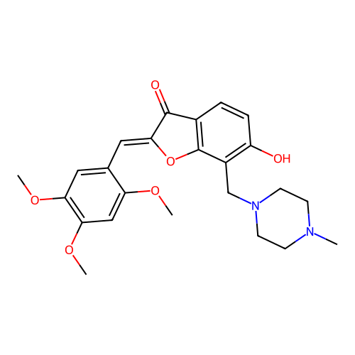 (2Z)-6-hydroxy-7-[(4-methylpiperazin-1-yl)methyl]-2-(2,4,5-trimethoxybenzylidene)-1-benzofuran-3(2H)-one structure
