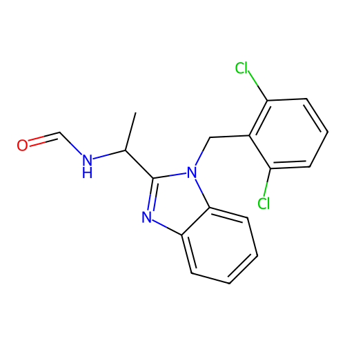 N-{1-[1-(2,6-dichlorobenzyl)-1H-benzimidazol-2-yl]ethyl}formamide structure
