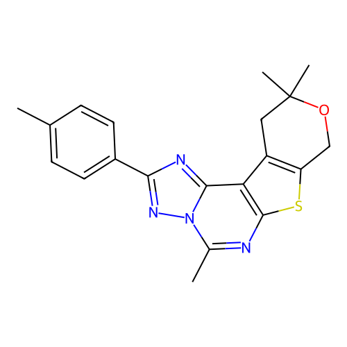 5,10,10-trimethyl-2-(4-methylphenyl)-10,11-dihydro-8H-pyrano[4',3':4,5]thieno[3,2-e][1,2,4]triazolo[1,5-c]pyrimidine structure