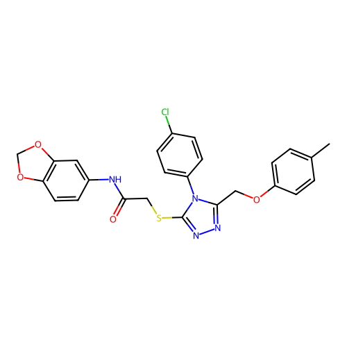 N-(1,3-benzodioxol-5-yl)-2-({4-(4-chlorophenyl)-5-[(4-methylphenoxy)methyl]-4H-1,2,4-triazol-3-yl}sulfanyl)acetamide structure