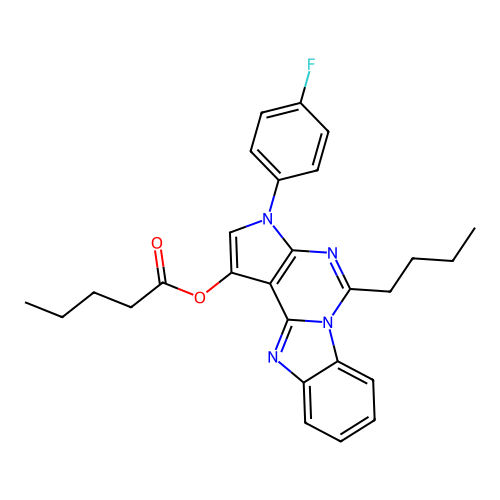 5-butyl-3-(4-fluorophenyl)-3H-benzo[4,5]imidazo[1,2-c]pyrrolo[3,2-e]pyrimidin-1-yl pentanoate structure