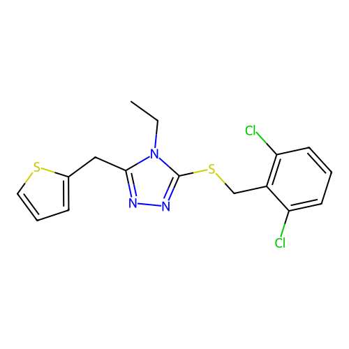 3-[(2,6-Dichlorophenyl)methylthio]-4-ethyl-5-(2-thienylmethyl)-1,2,4-triazole structure