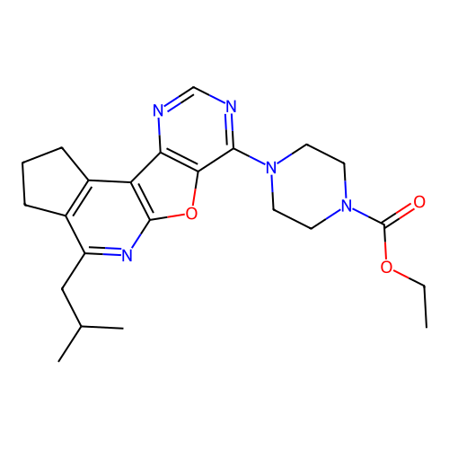 ethyl 4-(4-isobutyl-2,3-dihydro-1H-cyclopenta[4',5']pyrido[3',2':4,5]furo[3,2-d]pyrimidin-7-yl)piperazine-1-carboxylate structure