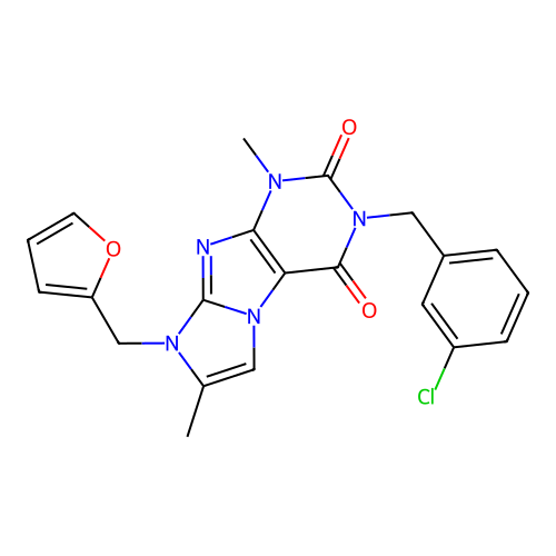 3-(3-chlorobenzyl)-8-(furan-2-ylmethyl)-1,7-dimethyl-1H-imidazo[2,1-f]purine-2,4(3H,8H)-dione structure