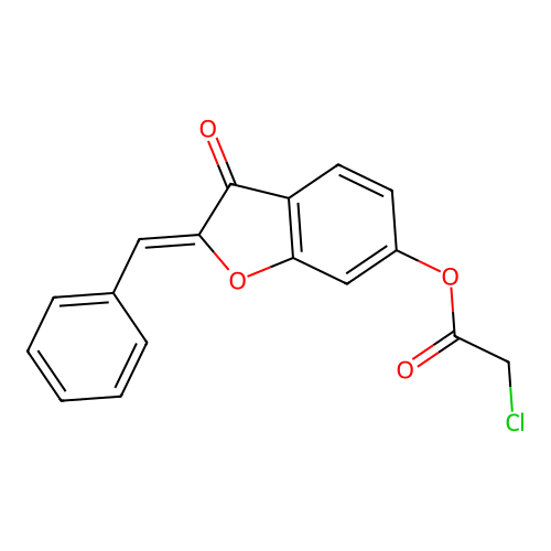 (2Z)-2-benzylidene-3-oxo-2,3-dihydro-1-benzofuran-6-yl chloroacetate structure