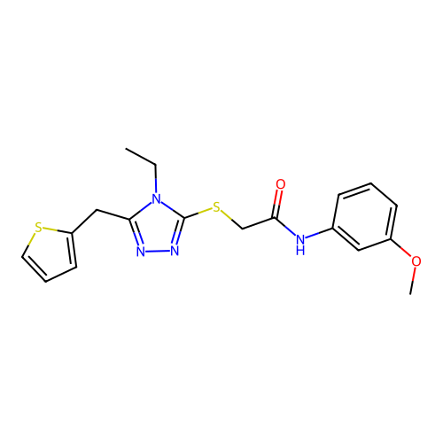 2-((4-ethyl-5-(thiophen-2-ylmethyl)-4H-1,2,4-triazol-3-yl)thio)-N-(3-methoxyphenyl)acetamide structure