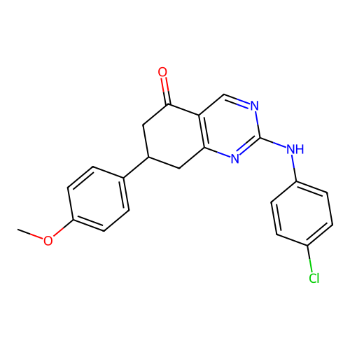 2-((4-chlorophenyl)amino)-7-(4-methoxyphenyl)-7,8-dihydroquinazolin-5(6H)-one structure