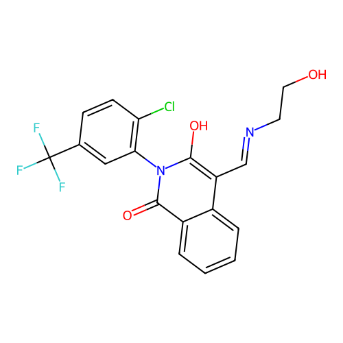 2-[2-chloro-5-(trifluoromethyl)phenyl]-4-[(2-hydroxyethylamino)methylidene]isoquinoline-1,3-dione structure
