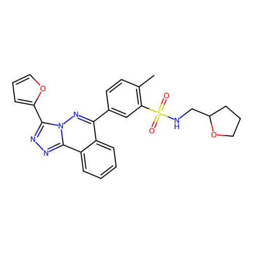 5-[3-(furan-2-yl)-[1,2,4]triazolo[3,4-a]phthalazin-6-yl]-2-methyl-N-(oxolan-2-ylmethyl)benzenesulfonamide structure