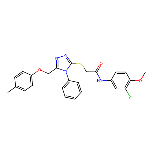 N-(3-chloro-4-methoxyphenyl)-2-((4-phenyl-5-((p-tolyloxy)methyl)-4H-1,2,4-triazol-3-yl)thio)acetamide structure