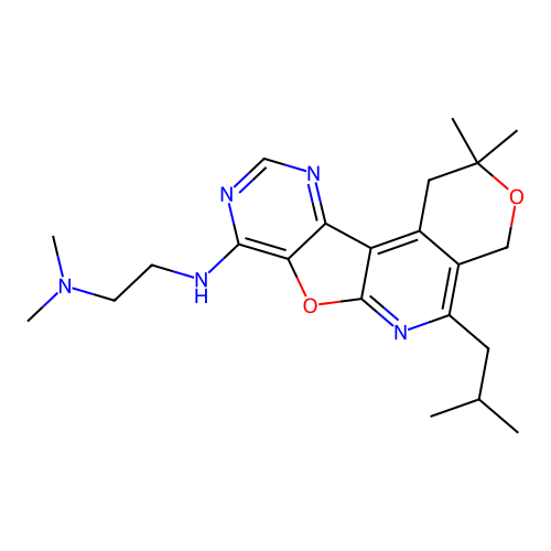 N'-[2,2-dimethyl-5-(2-methylpropyl)-1,4-dihydro-2H-pyrano[4'',3'':4',5']pyrido[3',2':4,5]furo[3,2-d]pyrimidin-8-yl]-N,N-dimethylethane-1,2-diamine structure