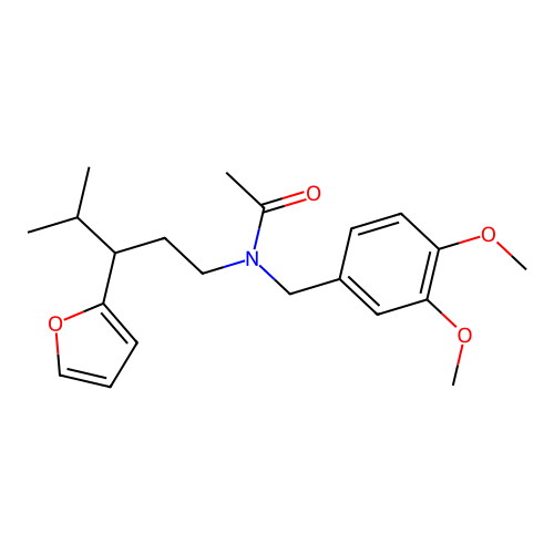 N-[(3,4-dimethoxyphenyl)methyl]-N-[3-(furan-2-yl)-4-methylpentyl]acetamide structure