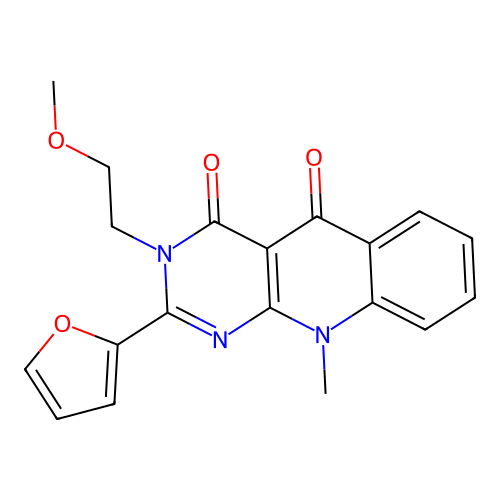 2-(furan-2-yl)-3-(2-methoxyethyl)-10-methylpyrimido[4,5-b]quinoline-4,5(3H,10H)-dione structure