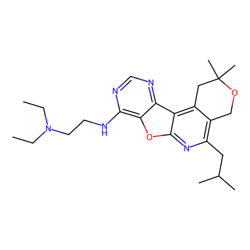 N'-[2,2-dimethyl-5-(2-methylpropyl)-1,4-dihydro-2H-pyrano[4'',3'':4',5']pyrido[3',2':4,5]furo[3,2-d]pyrimidin-8-yl]-N,N-diethylethane-1,2-diamine structure