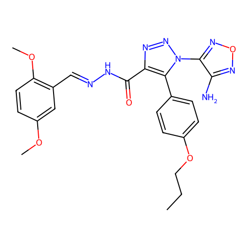 (E)-1-(4-amino-1,2,5-oxadiazol-3-yl)-N'-(2,5-dimethoxybenzylidene)-5-(4-propoxyphenyl)-1H-1,2,3-triazole-4-carbohydrazide structure