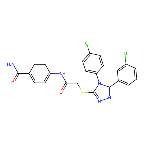 4-[[2-[[5-(3-chlorophenyl)-4-(4-chlorophenyl)-1,2,4-triazol-3-yl]sulfanyl]acetyl]amino]benzamide structure
