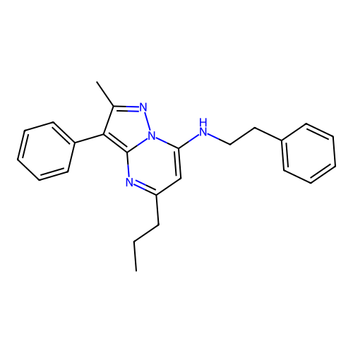 2-methyl-3-phenyl-N-(2-phenylethyl)-5-propylpyrazolo[1,5-a]pyrimidin-7-amine structure