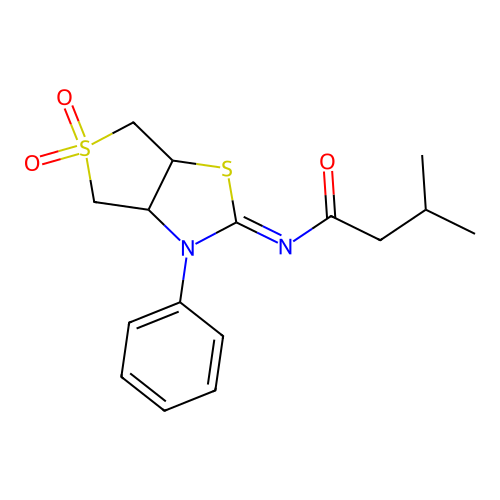 N-[(2Z)-5,5-dioxido-3-phenyltetrahydrothieno[3,4-d][1,3]thiazol-2(3H)-ylidene]-3-methylbutanamide structure
