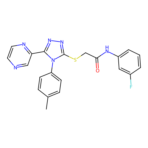 N-(3-fluorophenyl)-2-[[4-(4-methylphenyl)-5-pyrazin-2-yl-1,2,4-triazol-3-yl]sulfanyl]acetamide structure